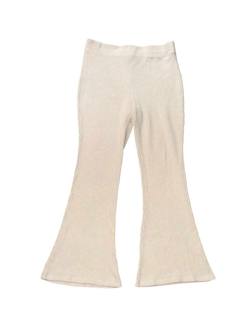 Aerie Cream Knit Flare Pants Womens Large Ribbed Stretch Cozy Lounge Boho
